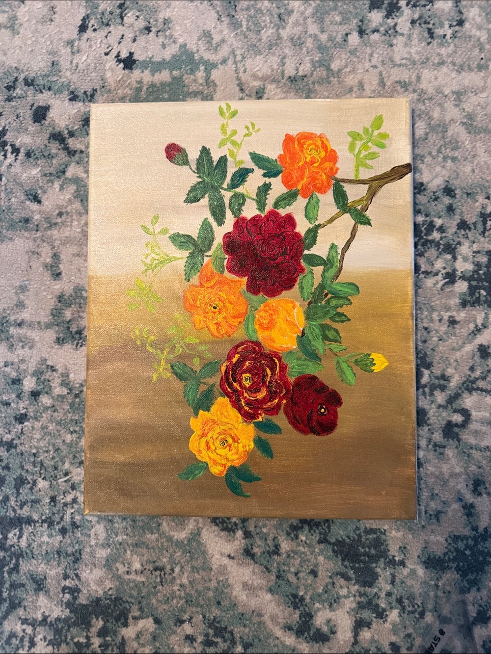 Red and Golden Roses — acrylics on canvas